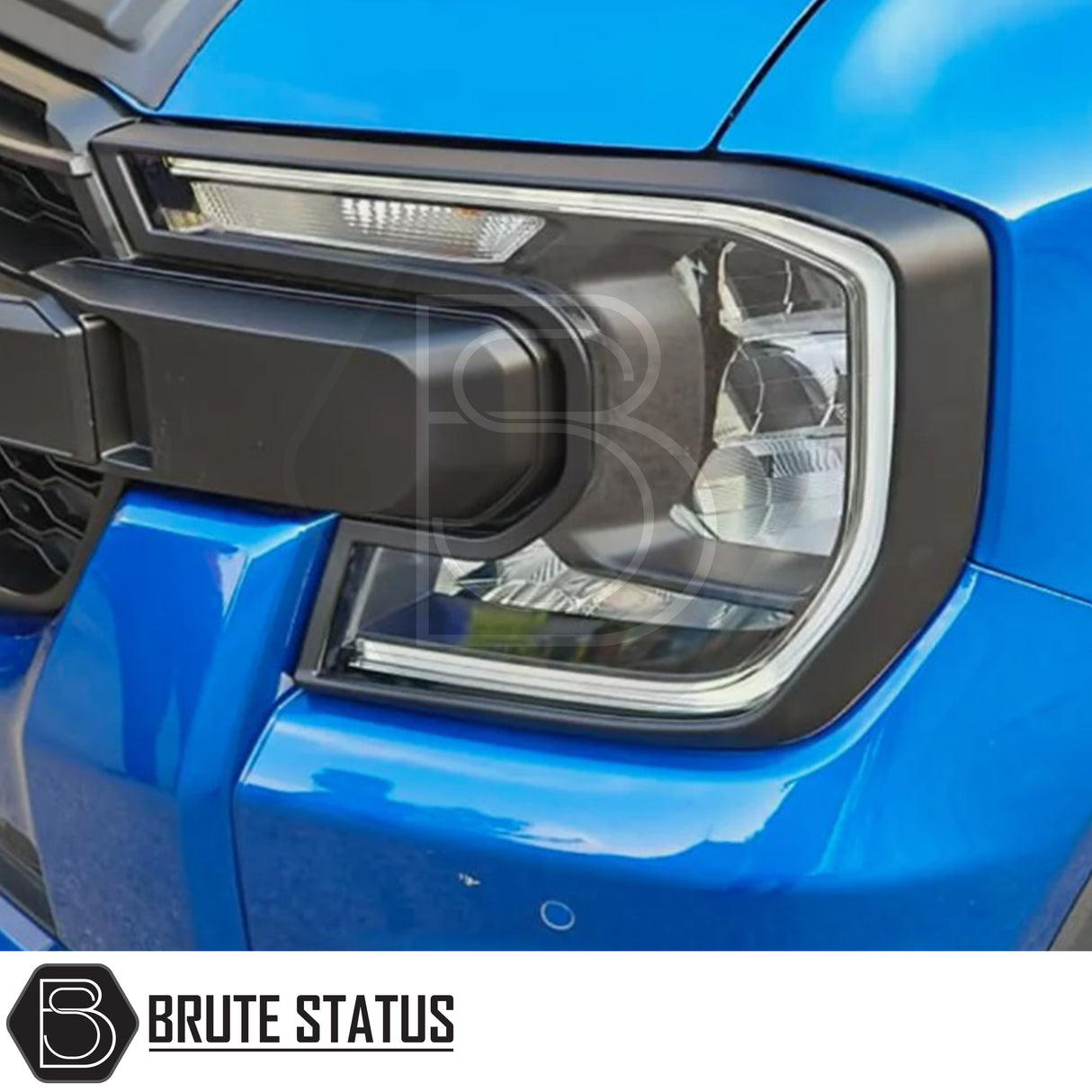 Brute Status matte black headlight and taillight cover trims for a Ford Ranger 2023+ pickup truck