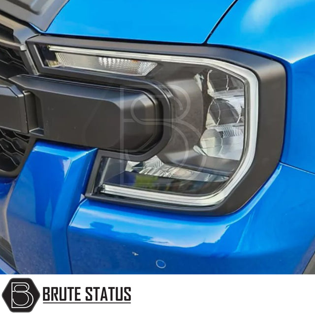 Brute Status matte black headlight and taillight cover trims for a Ford Ranger 2023+ pickup truck