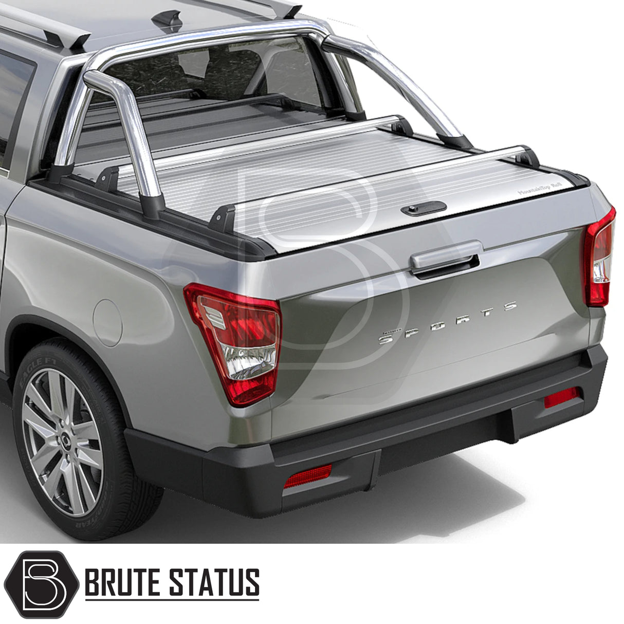 Ssangyong Musso 2018+ Mountain Top Tonneau Cover Roller Shutter Cargo Carrier Cross Bars (Silver)