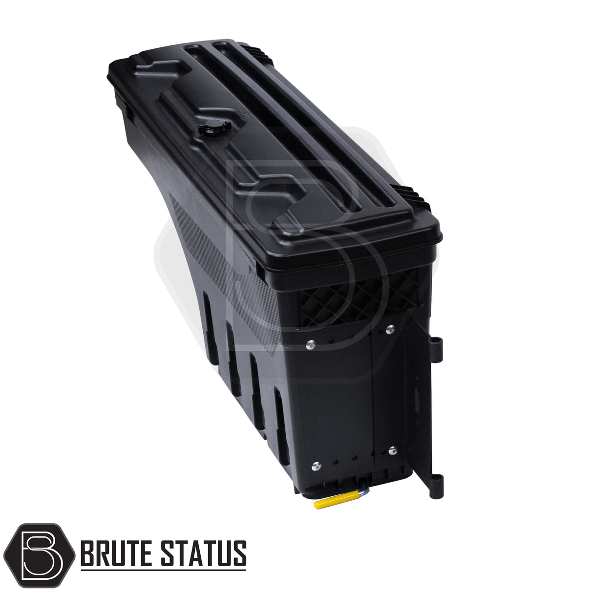 pair of heavy-duty ABS plastic wheel well lock box for ISUZU DMAX, featuring a matte black finish, weather-sealed lid, integrated lock, and swivel-out design for secure, organized truck bed storage.