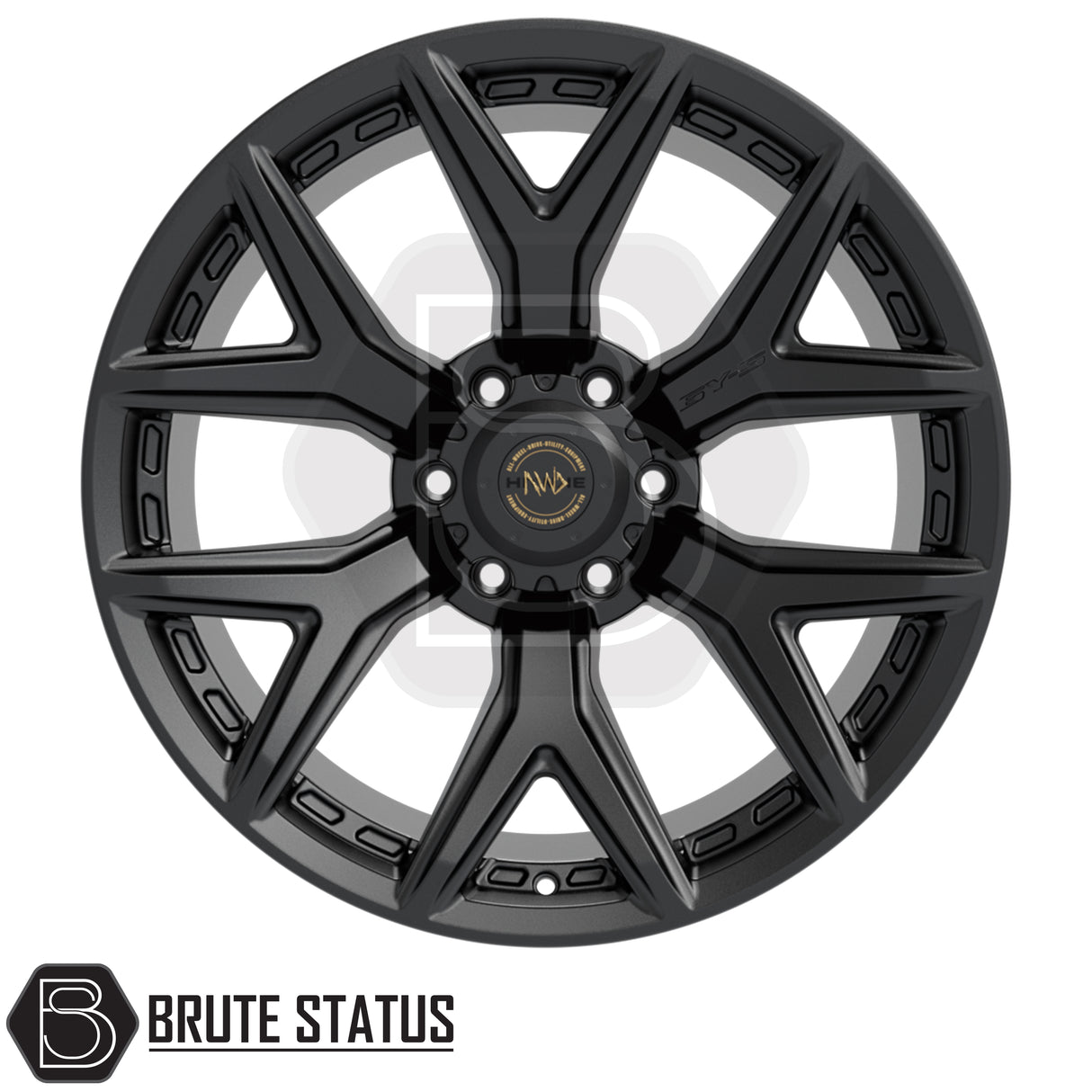 Hawke AWD Wheels 6YS alloy wheel in matte or gloss black finish, 20x9.5 size with ET00 offset, 6x139.7 PCD and 106.1 centre bore, suitable for pickup trucks and off-road vehicles.