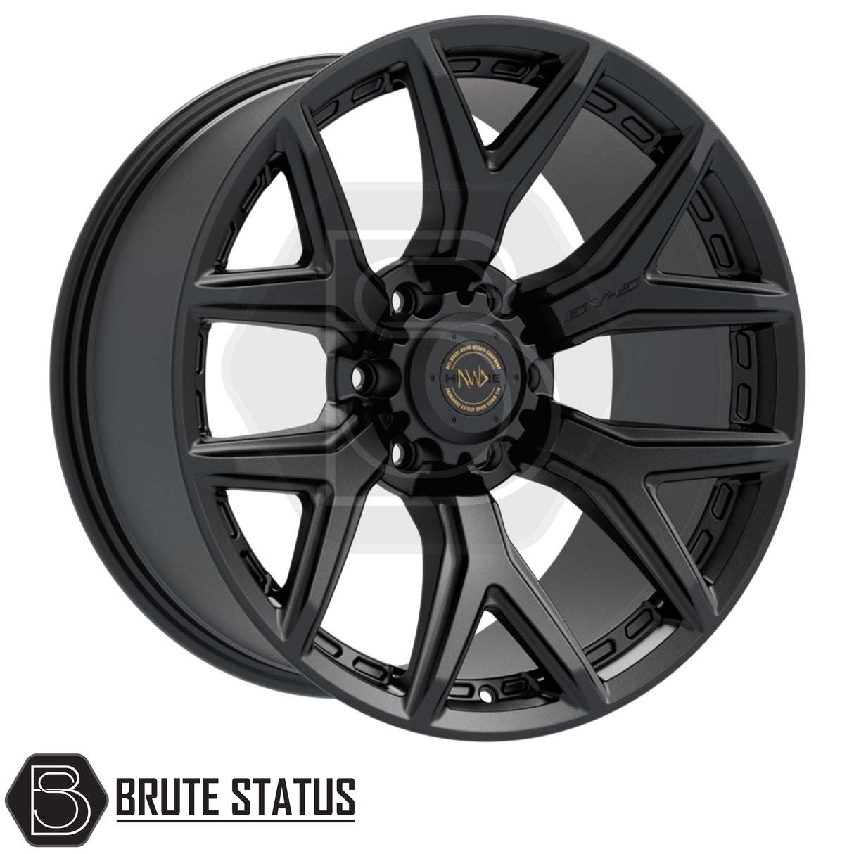 Hawke AWD Wheels 6YS alloy wheel in matte or gloss black finish, 20x9.5 size with ET00 offset, 6x139.7 PCD and 106.1 centre bore, suitable for pickup trucks and off-road vehicles.