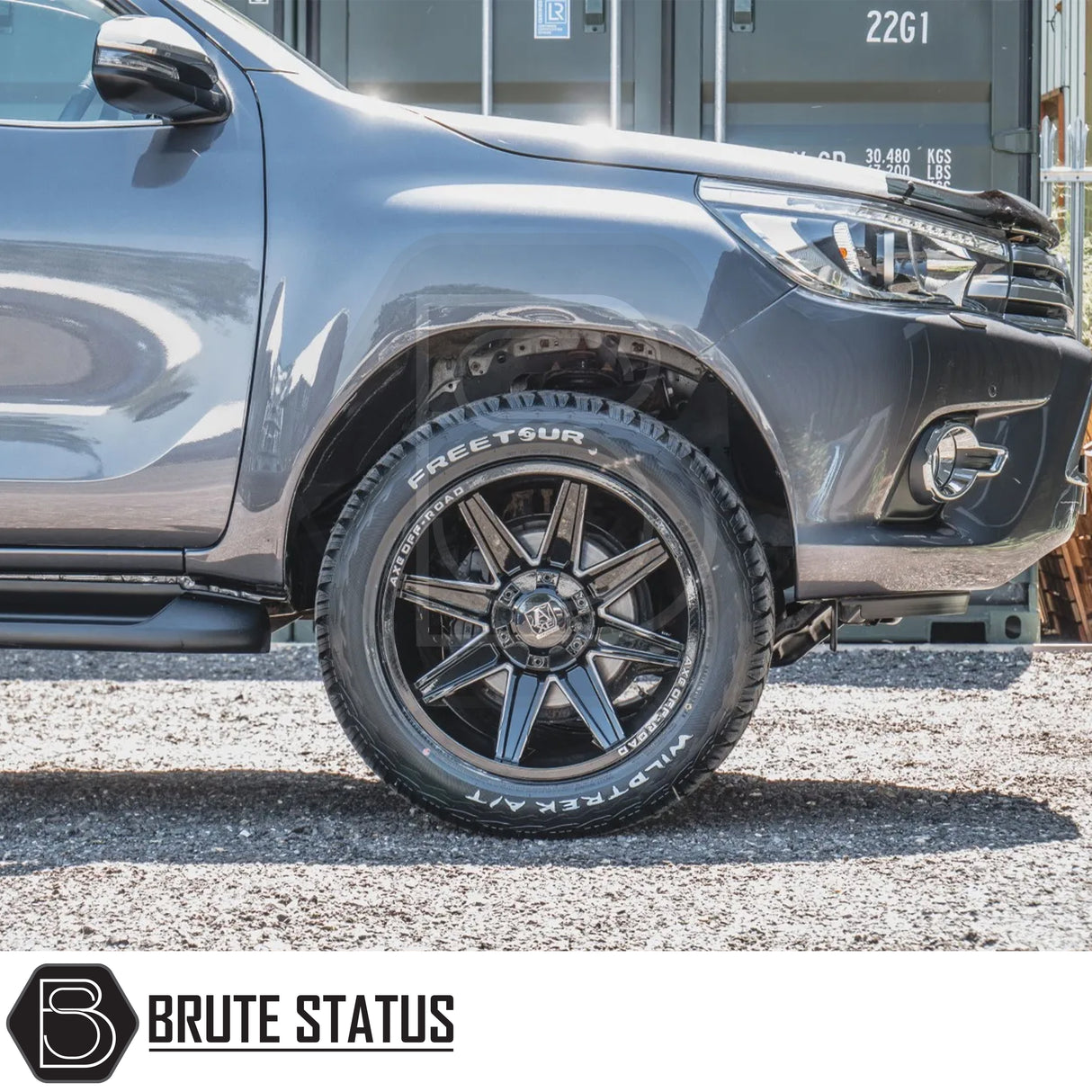 Fitted Set of four Axe AT3 20x9.5 or 20x10 alloy wheels in Gloss Black with Milled Highlights or Satin Black, featuring 6x139.7 or 6x114.3 PCD, ET-19 or ET15 offset, 106mm centre bore, and 955KG load rating. Includes wheel nuts and spigot rings. Ensure bolt pattern compatibility before purchase.