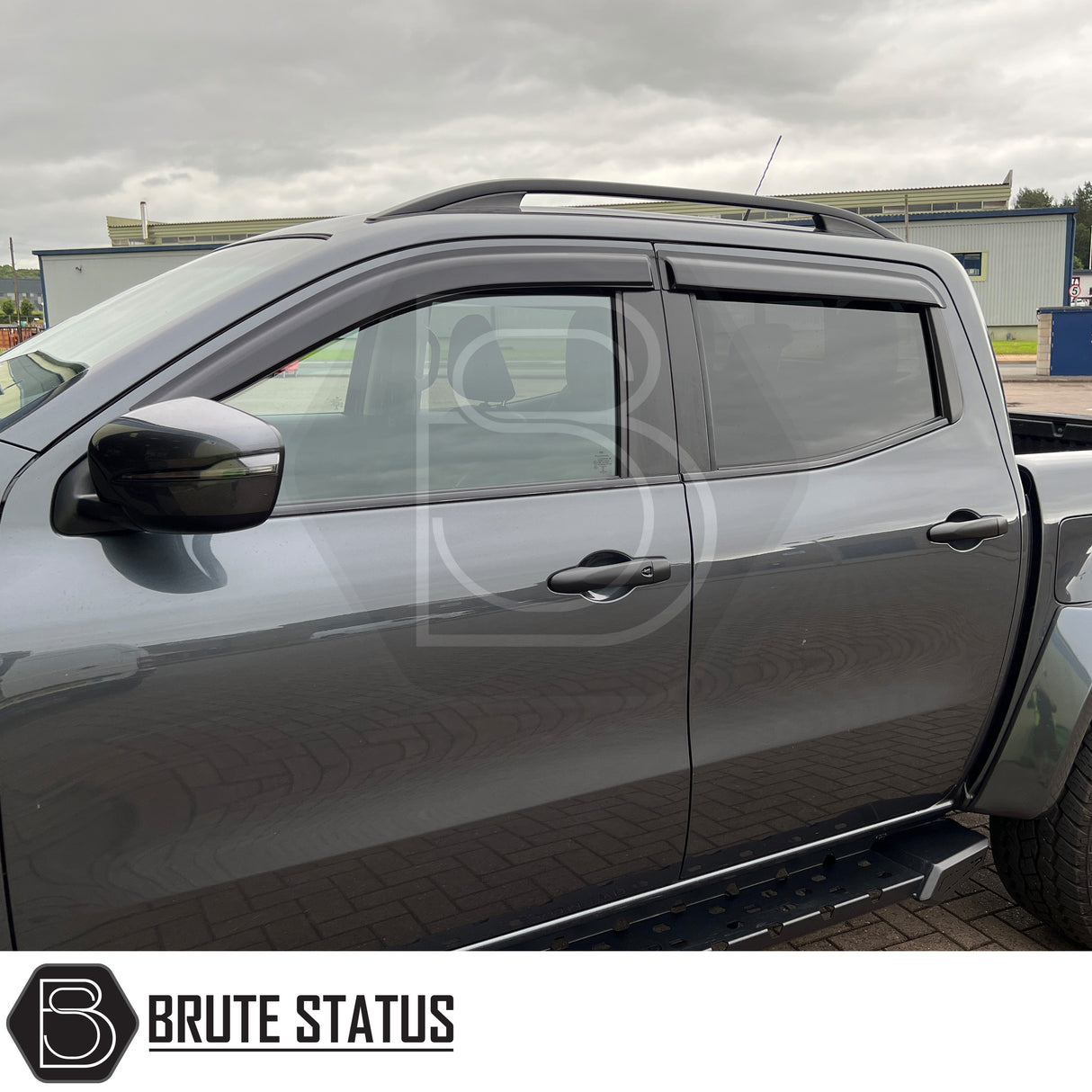 Mercedes X-Class 2017-2020 bonnet guard and wind deflectors set – durable black acrylic bundle for style, protection, and all-weather driving.