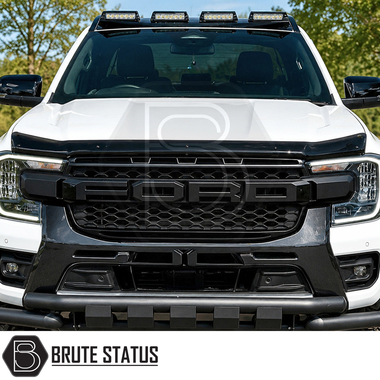 Ford Ranger T9 2023+ bonnet guard in acrylic black with aerodynamic bug and stone chip protection