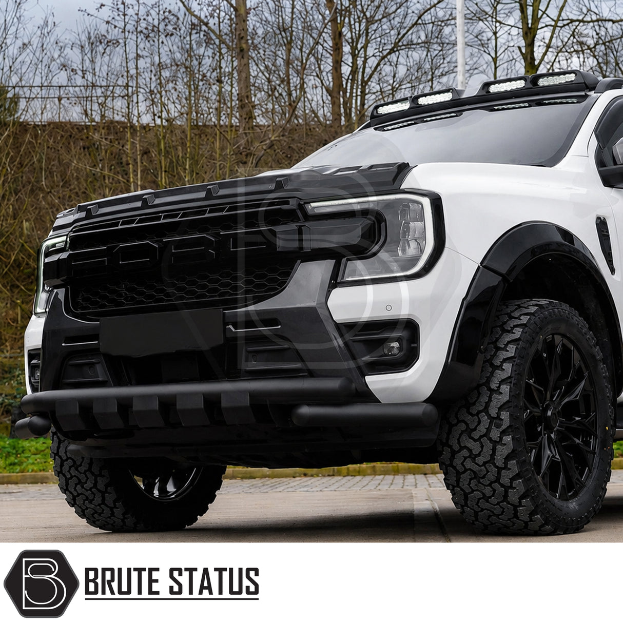 Satin black bonnet protector for Ford Ranger 2023 onwards with aerodynamic styling and easy installation
