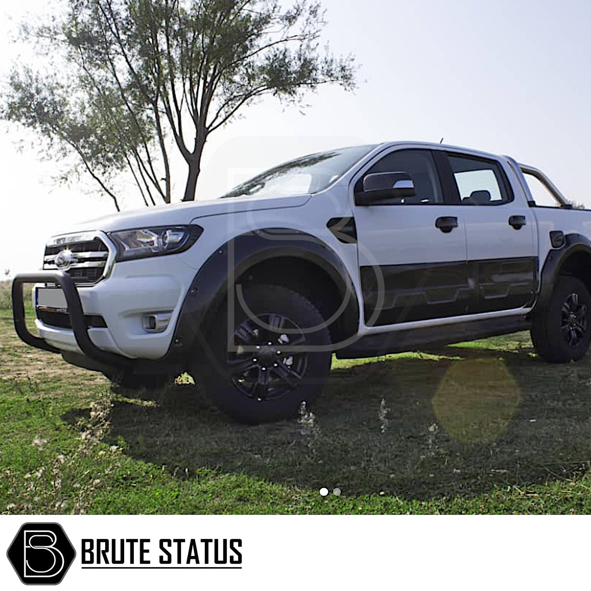 black bull/nudge bar for the ssangyong musso pickup truck, showcasing its rugged design and protective build