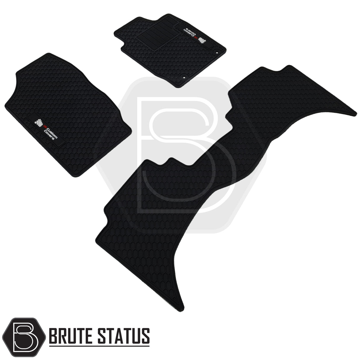 Fiat Fullback 2016-2019 Double Cab Rubber Floor Mats, designed for right-hand drive, feature heavy-duty, non-slip rubber with custom fit and waterproof protection.