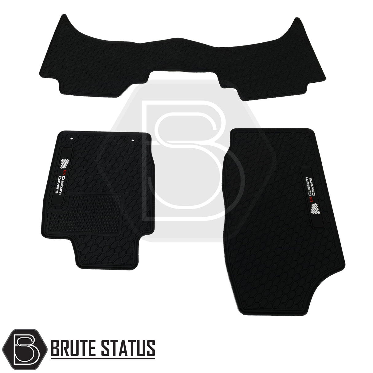 Fiat Fullback 2016-2019 Double Cab Rubber Floor Mats with hexagon pattern, custom fit for right-hand drive vehicles, heavy-duty, non-slip, and waterproof.
