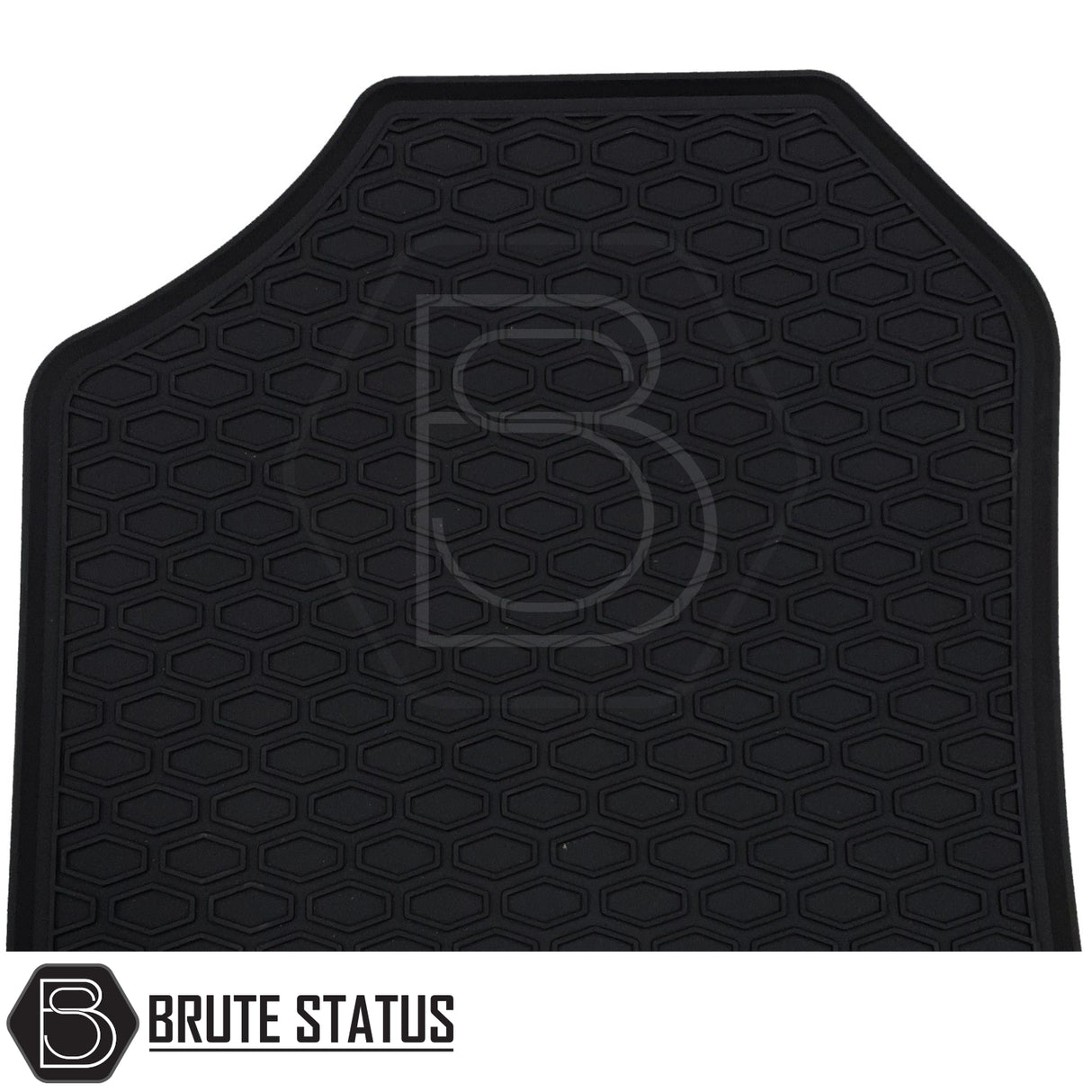 Fiat Fullback 2016-2019 Double Cab Rubber Floor Mats with honeycomb tread, tailored fit, 6mm thick, 10mm lipped edging, Brute Status branding visible.