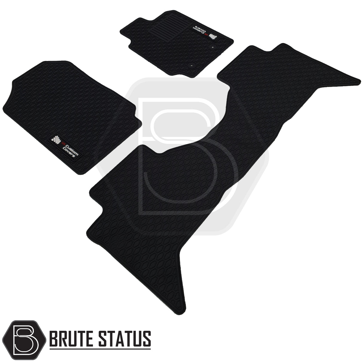 Ford Ranger Wildtrak 2012-2019 Double Cab Rubber Floor Mats, custom-fit for right-hand drive, featuring heavy-duty, non-slip rubber with OE fixings and waterproof design.