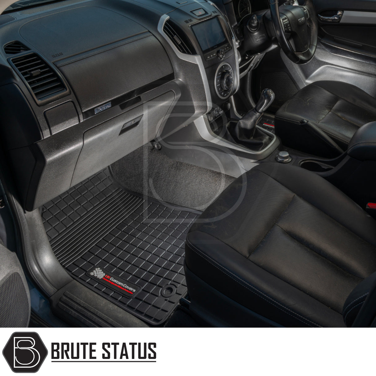 Isuzu D-Max 2012-2020 Double Cab Rubber Floor Mats, tailored fit, heavy-duty, non-slip, waterproof, ideal for right-hand drive vehicles, enhancing interior protection and style.