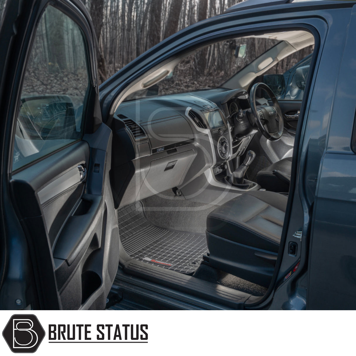 Isuzu D-Max 2012-2020 Double Cab Rubber Floor Mats, custom-fit for right-hand drive; heavy-duty, non-slip, 6mm thick with 10mm lipped edging.