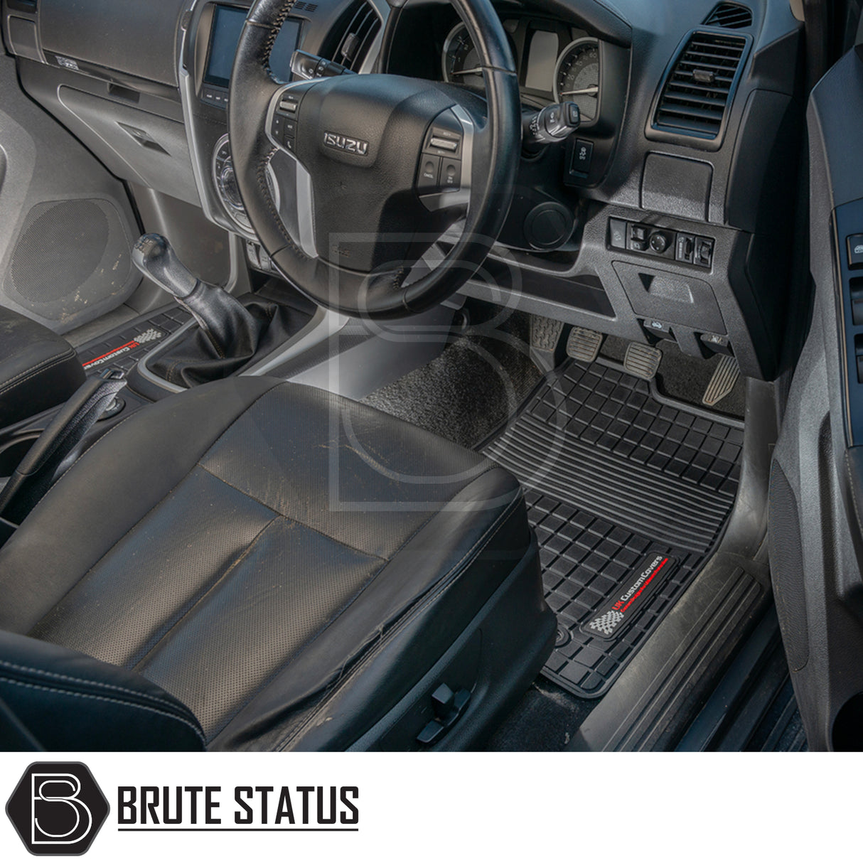Isuzu D-Max 2012-2020 Double Cab Rubber Floor Mats, custom-fit, heavy-duty, non-slip, tailored for right-hand drive vehicles, protecting interiors from dirt and wear.