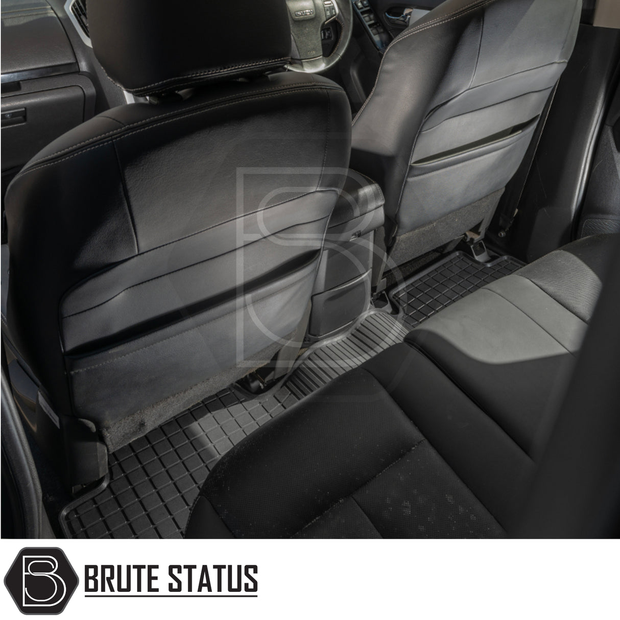 Isuzu D-Max 2012-2020 Double Cab Rubber Floor Mats, tailored fit for right-hand drive, featuring heavy-duty, non-slip rubber with lipped edging, enhancing vehicle interior protection.