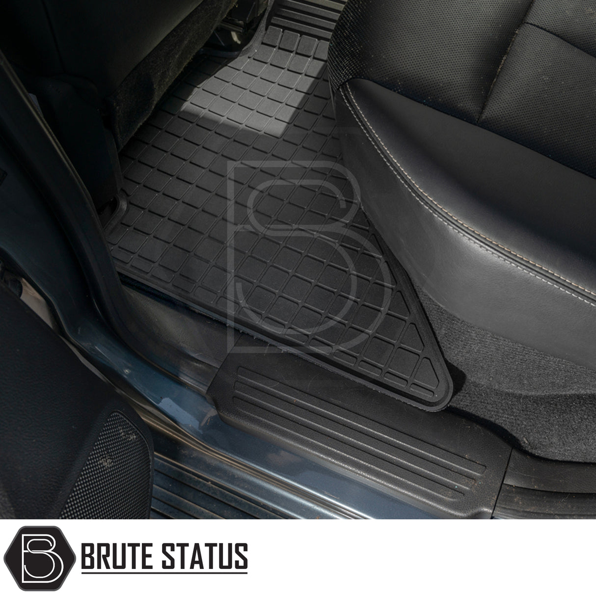 Isuzu D-Max 2012-2020 Double Cab Rubber Floor Mats designed for right-hand drive; heavy-duty, non-slip rubber ensures a precise fit and protects against dirt.