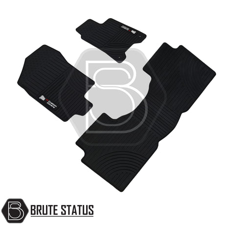 Nissan Navara NP300 2015-2023 Double Cab Rubber Floor Mats, tailored for right-hand drive, heavy-duty, non-slip, waterproof, with 6mm thickness and 10mm lipped edging.