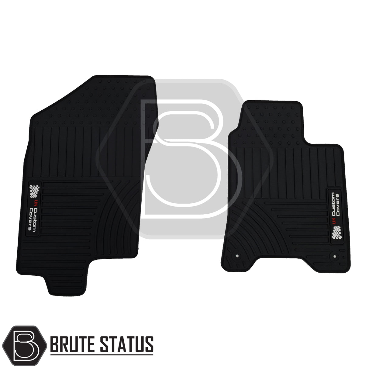 Nissan Navara NP300 2015-2023 Double Cab Rubber Floor Mats, designed for right-hand drive, featuring heavy-duty, waterproof rubber with OE fixings and non-slip backing.