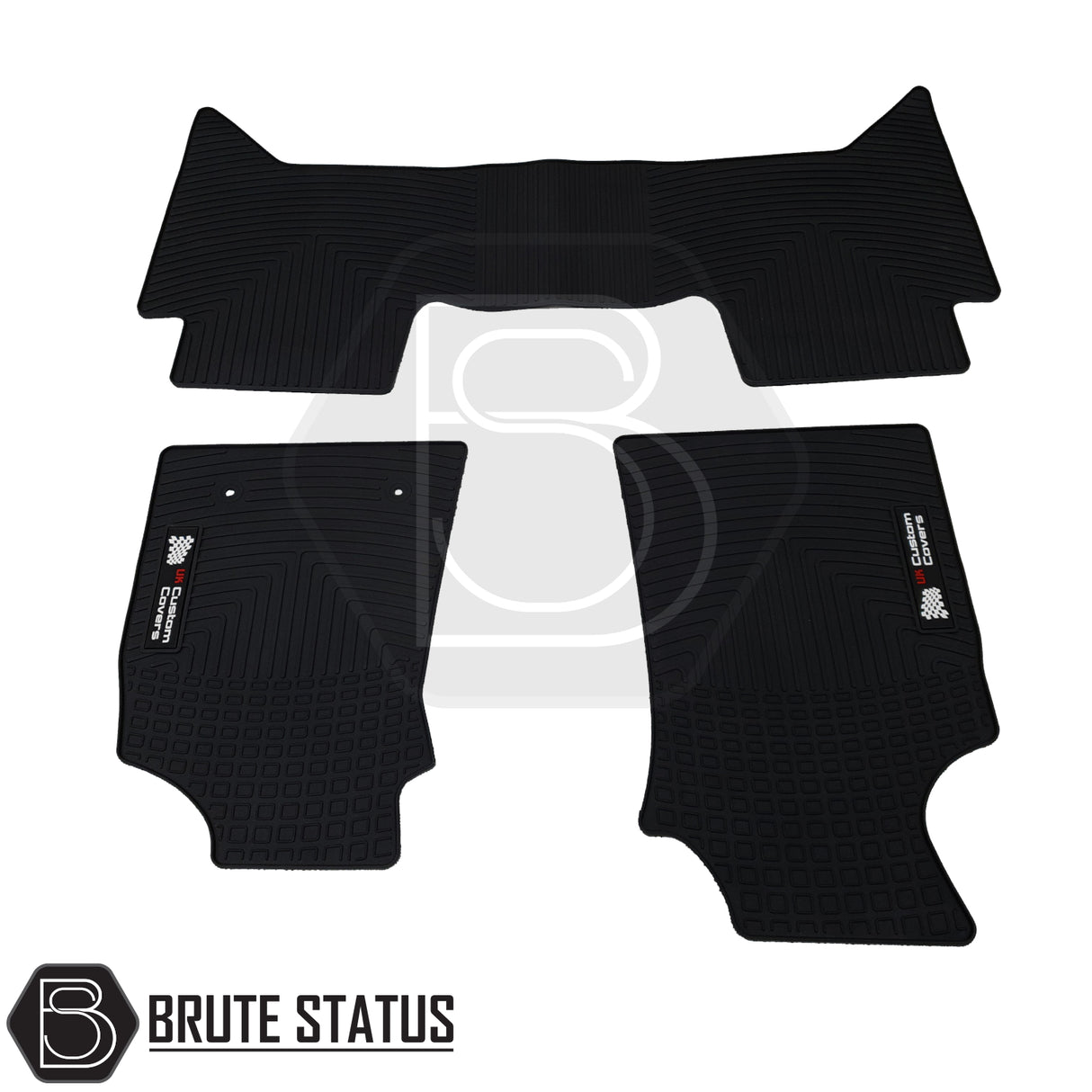 Toyota Hilux 2011-2016 Double Cab Rubber Floor Mats, custom-fitted for right-hand drive, featuring heavy-duty, non-slip rubber with lipped edging for optimal interior protection.