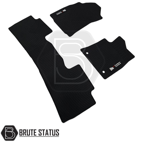 Toyota Hilux 2016+ MK8 & MK9 Double Cab Rubber Floor Mats, tailored for right-hand drive, heavy-duty, non-slip, waterproof, with 6mm thickness and 10mm lipped edging.