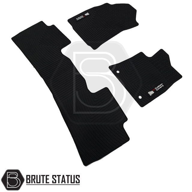 Toyota Hilux 2016+ MK8 & MK9 Double Cab Rubber Floor Mats, tailored for right-hand drive, heavy-duty, non-slip, waterproof, with 6mm thickness and 10mm lipped edging.