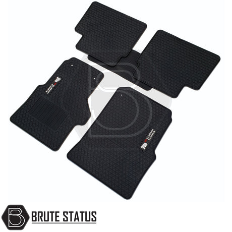 Volkswagen Amarok 2010-2017 Double Cab Rubber Floor Mats with non-slip backing, 6mm thickness, and 10mm lipped edging, tailored for right-hand drive vehicles.
