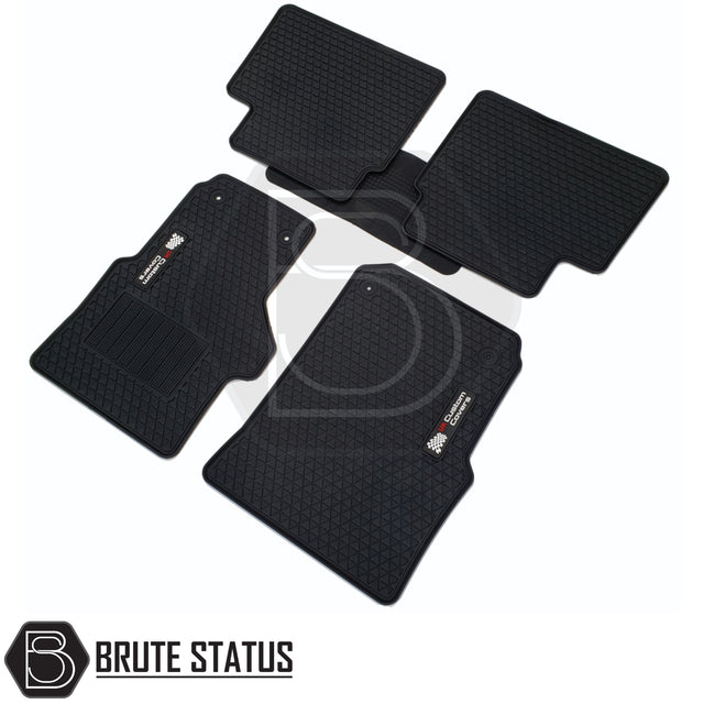 Volkswagen Amarok 2010-2017 Double Cab Rubber Floor Mats with non-slip backing, 6mm thickness, and 10mm lipped edging, tailored for right-hand drive vehicles.