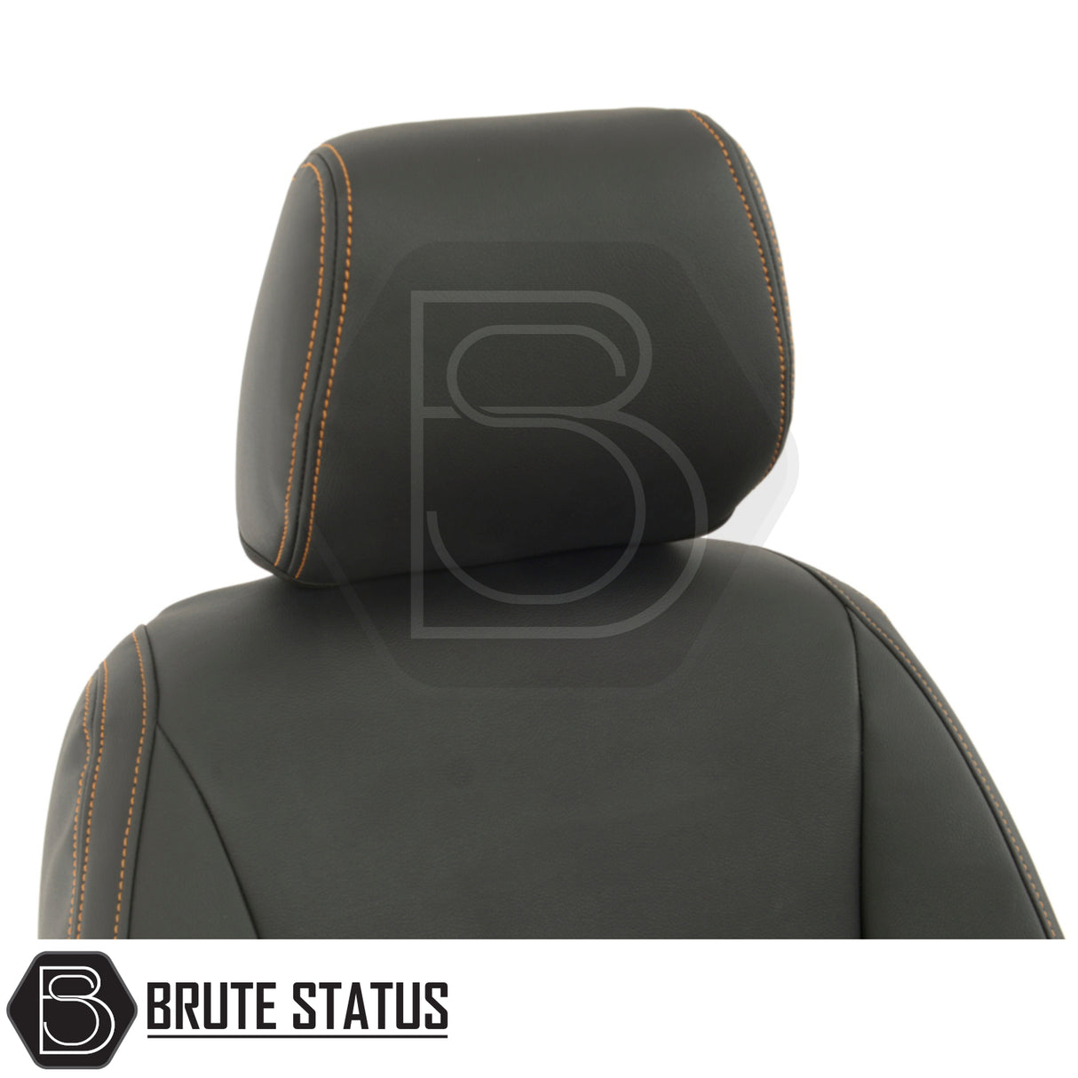 Ford Ranger 2016-2022 T7 & T8 Wildtrak Double Cab tailored leatherette seat cover, black with orange stitching, offering a snug, durable, and stylish fit.