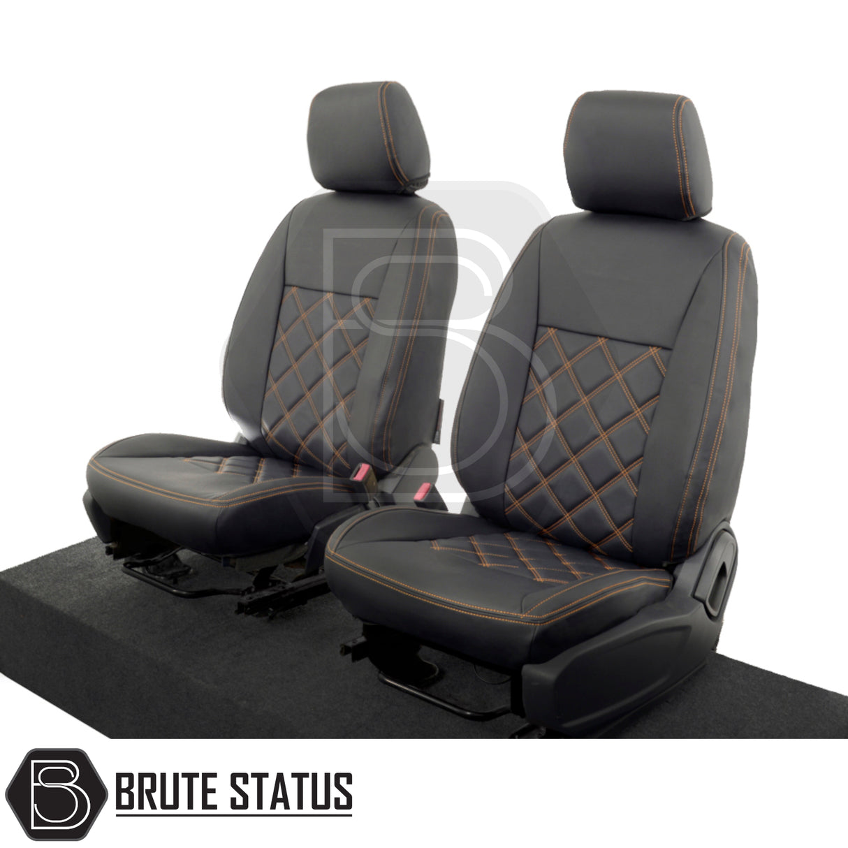 Ford Ranger 2016-2022 T7 & T8 Wildtrak Double Cab tailored leatherette seat covers, featuring durable, premium materials with precise fit and stylish orange stitching.