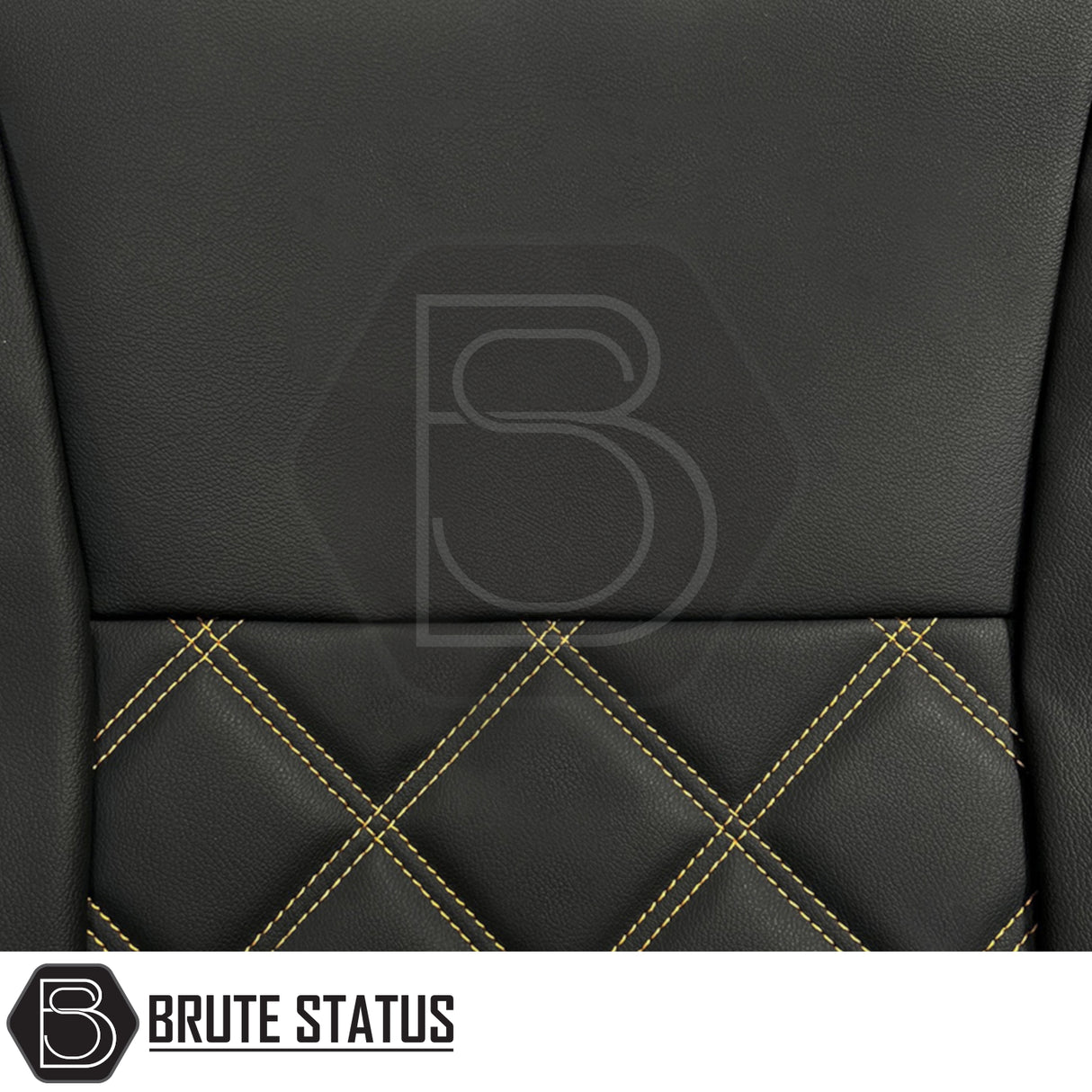 Ford Ranger 2016-2022 Wildtrak Double Cab Tailored Leatherette Seat Covers, featuring premium black leatherette with yellow stitching for a snug, protective fit.