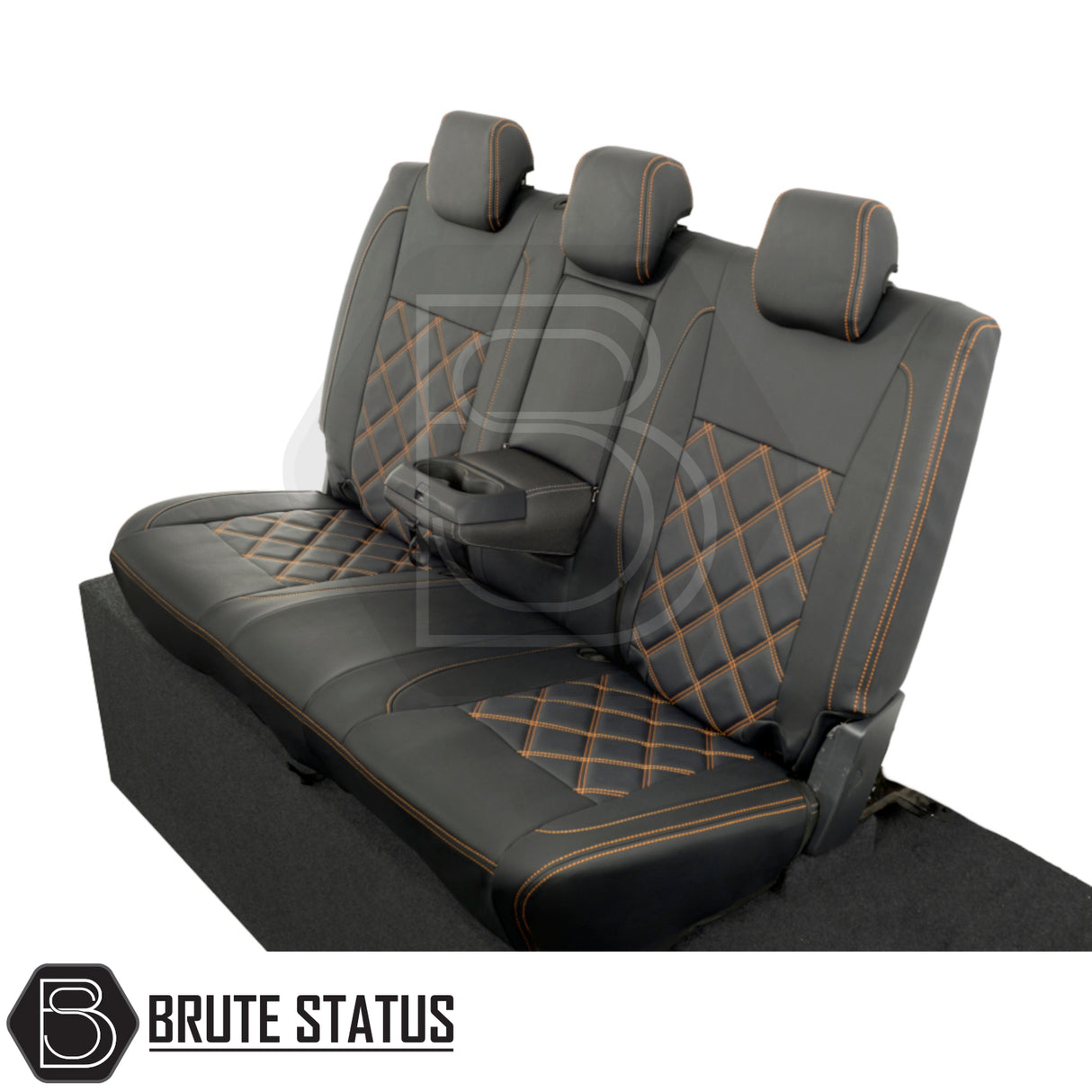 Ford Ranger 2016-2022 Wildtrak Double Cab Tailored Leatherette Seat Covers, precisely fitted, showcasing durable foam-backed material with integrated headrest and cup holder features.