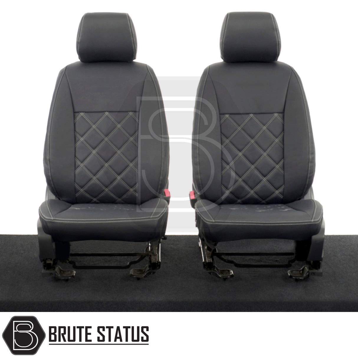 Ford Ranger 2016-2022 T7 & T8 Wildtrak Double Cab Tailored Leatherette Seat Covers, showcasing premium, snug-fitting black leatherette with white stitching for enhanced vehicle interior protection.