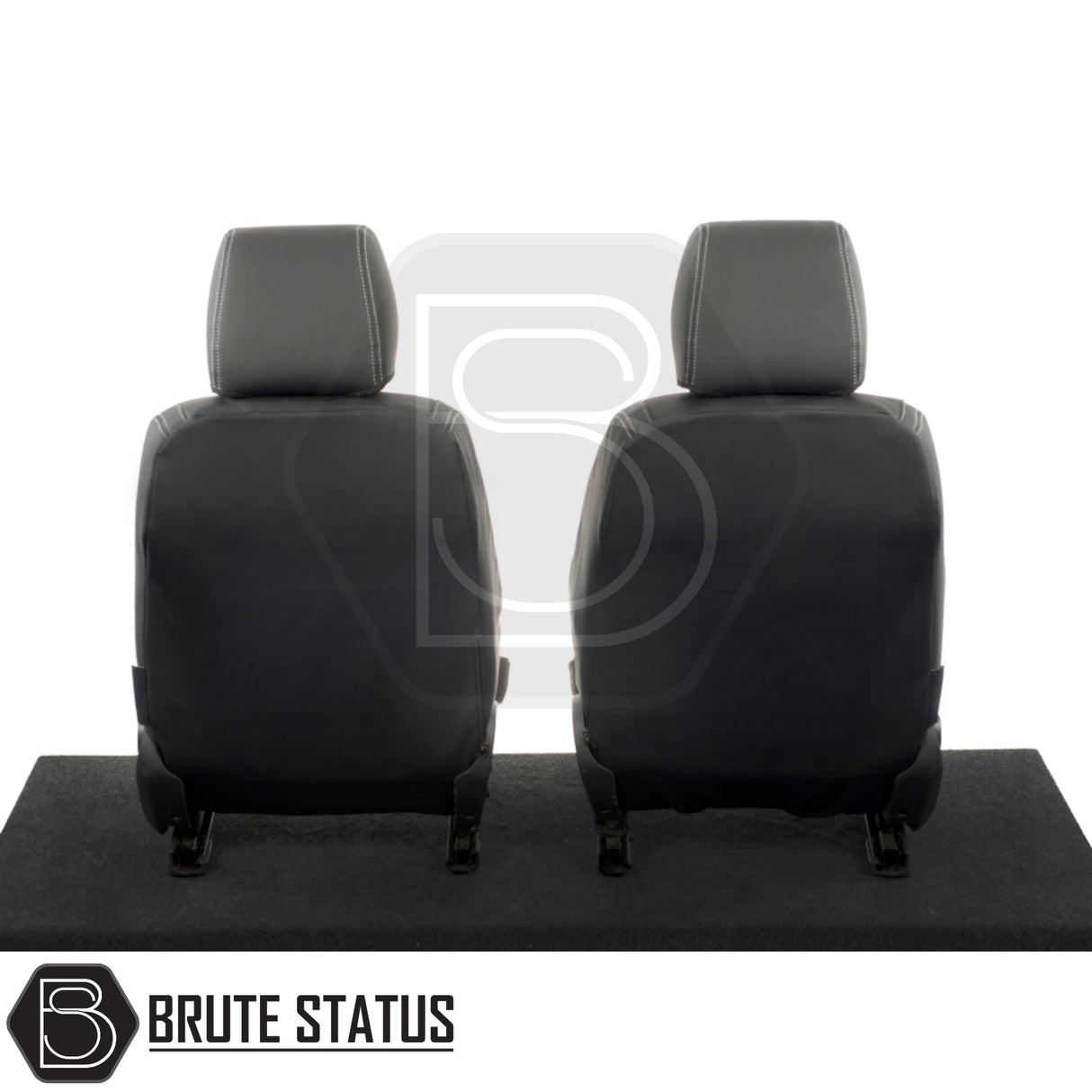 Ford Ranger 2016-2022 T7 & T8 Wildtrak Double Cab Tailored Leatherette Seat Covers, showing snug black leatherette fit with armrests and headrests.