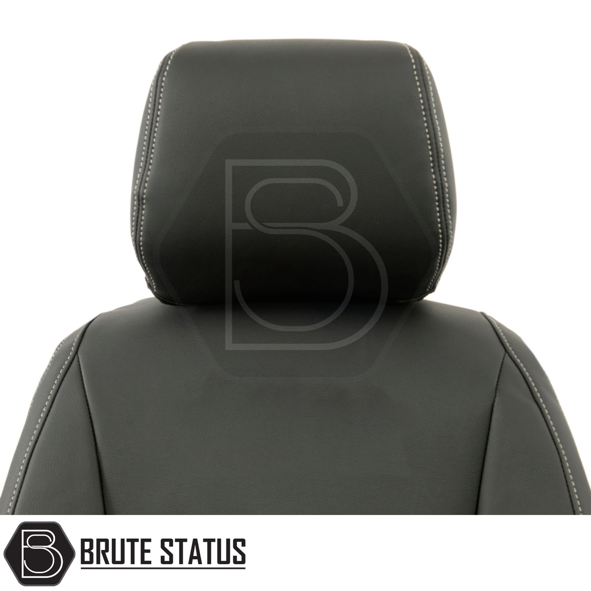 Ford Ranger 2016-2022 T7 & T8 Wildtrak Double Cab Tailored Leatherette Seat Covers with black leather finish, white stitching, and custom fit design.