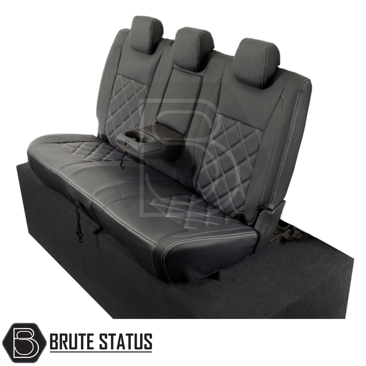 Ford Ranger 2016-2022 T7 & T8 Wildtrak Double Cab Tailored Leatherette Seat Covers with three headrests, showcasing premium, snug-fitting design for enhanced interior protection.