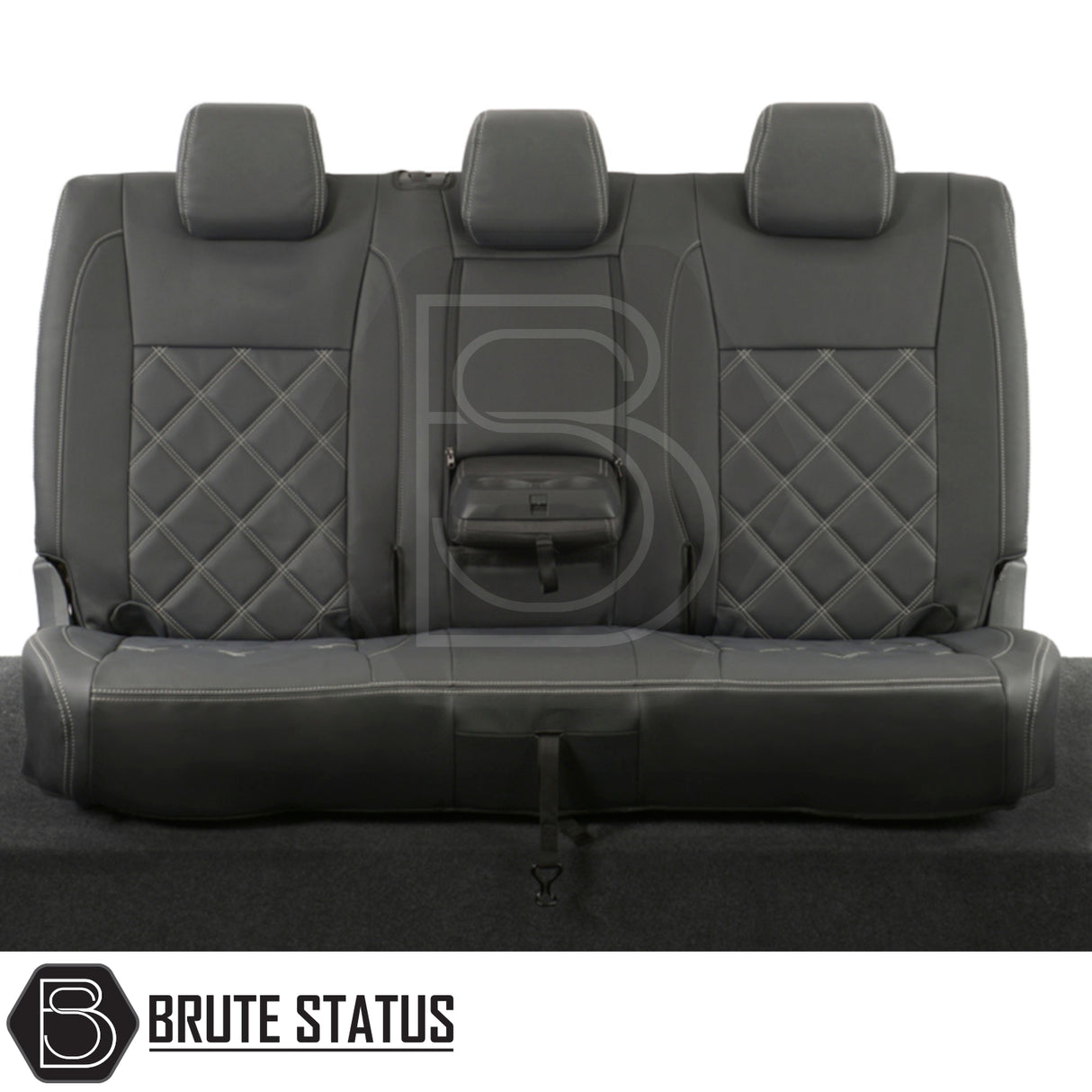Ford Ranger 2016-2022 T7 & T8 Wildtrak Double Cab Tailored Leatherette Seat Covers, featuring a black leather seat with a back pocket, precisely fitted for durability.