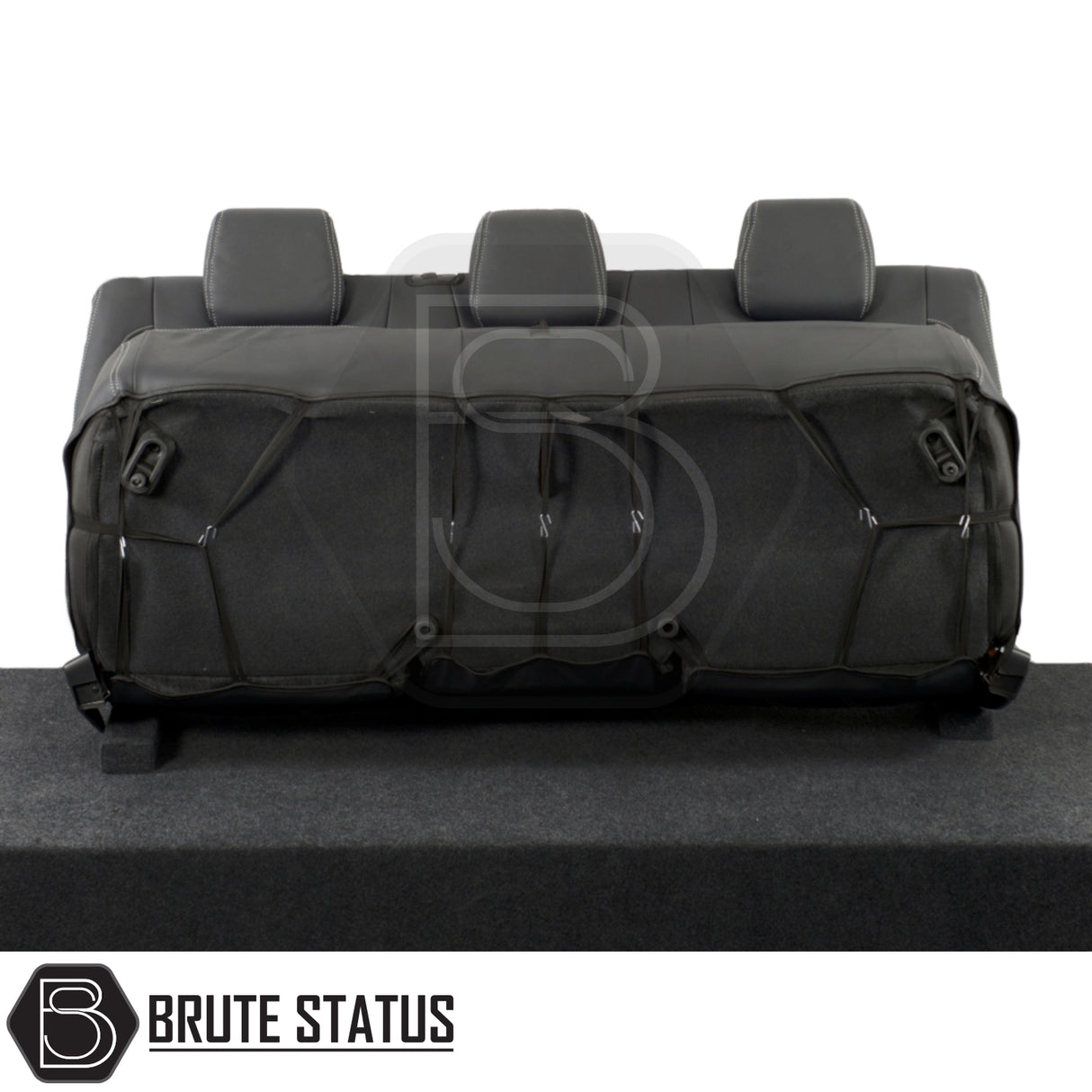 Ford Ranger 2016-2022 T7 & T8 Wildtrak Double Cab Tailored Leatherette Seat Covers displayed on a table, highlighting premium materials and custom fit for truck interiors.