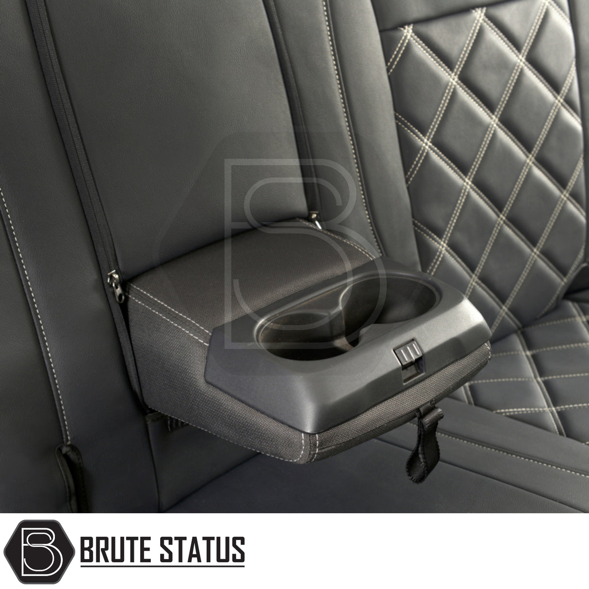 Ford Ranger 2016-2022 T7 & T8 Wildtrak Double Cab Tailored Leatherette Seat Covers featuring armrest integration and cup holder, providing a sleek, protective fit.