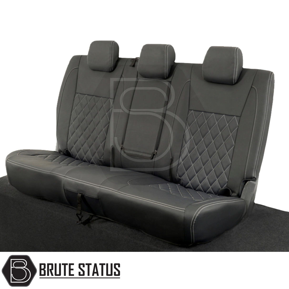 Ford Ranger 2016-2022 Wildtrak Double Cab tailored leatherette seat covers with three headrests, offering premium protection and seamless integration for a sleek vehicle interior.