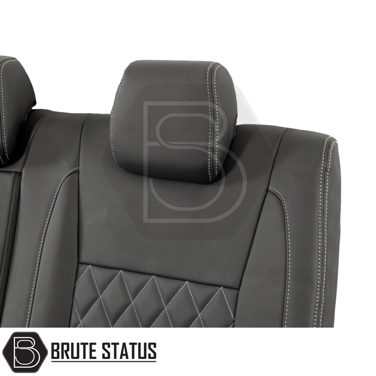 Ford Ranger 2016-2022 T7 & T8 Wildtrak Double Cab Tailored Leatherette Seat Covers, featuring a close-up of premium, foam-backed black leatherette material.