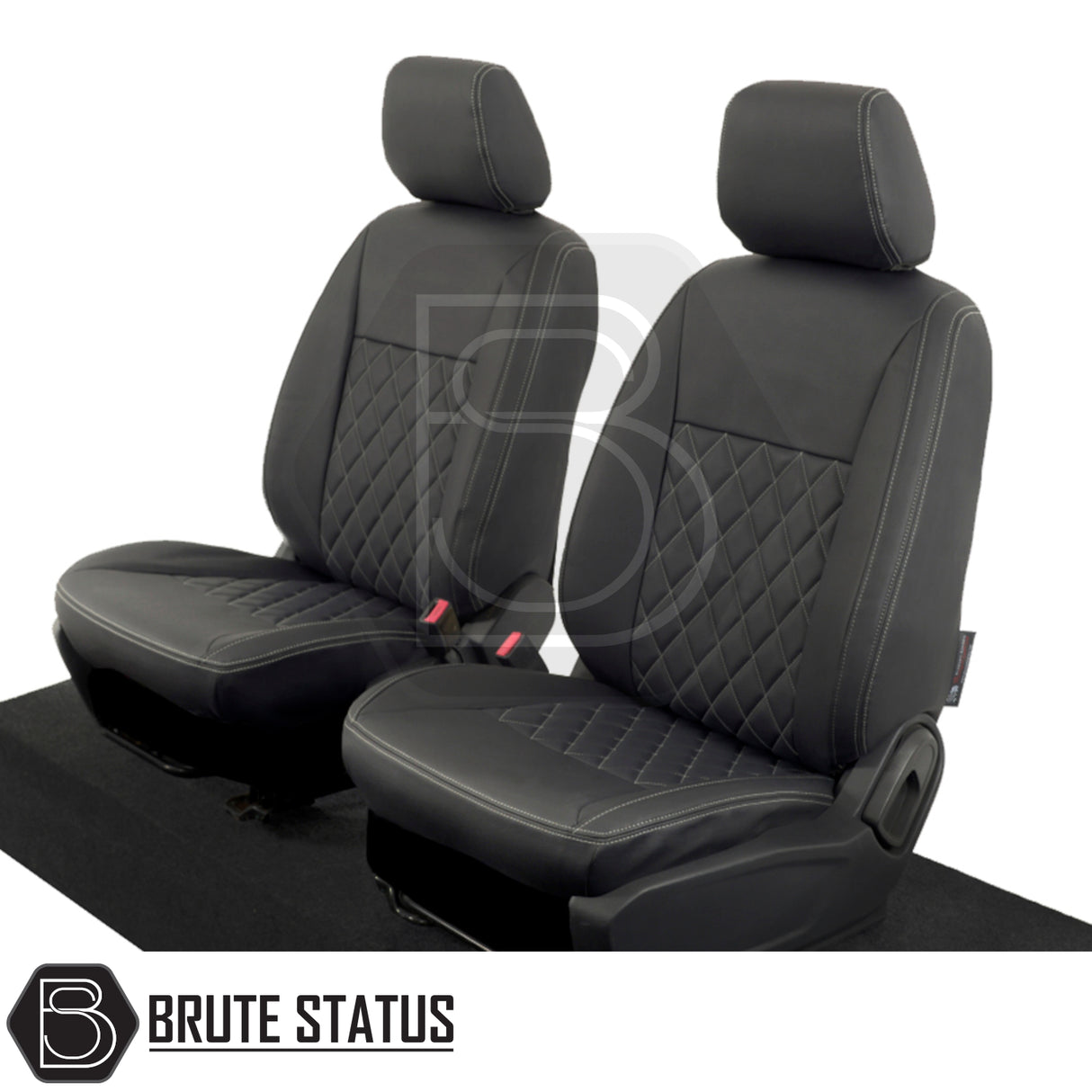 Ford Ranger 2016-2022 T7 & T8 Wildtrak Double Cab Tailored Leatherette Seat Covers, showcasing precision-fit black leatherette with headrests, enhancing vehicle interior.