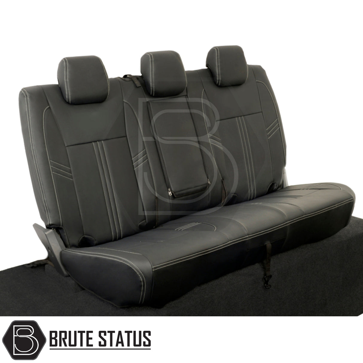 Ford Ranger 2016-2022 seat covers, featuring a tailored leatherette design with three headrests, providing a snug fit and premium protection for your vehicle's interior.