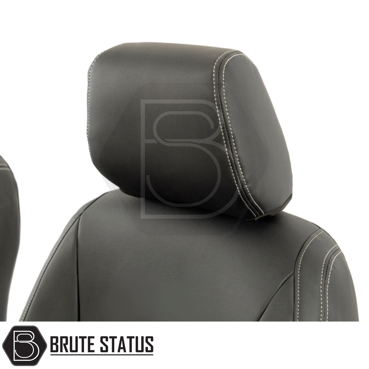 Ford Ranger 2016-2022 Wildtrak tailored leatherette seat covers, showcasing a black leather headrest, designed for durability and precise fit in your truck's interior.