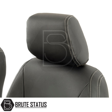 Ford Ranger 2016-2022 Wildtrak tailored leatherette seat covers, showcasing a black leather headrest, designed for durability and precise fit in your truck's interior.