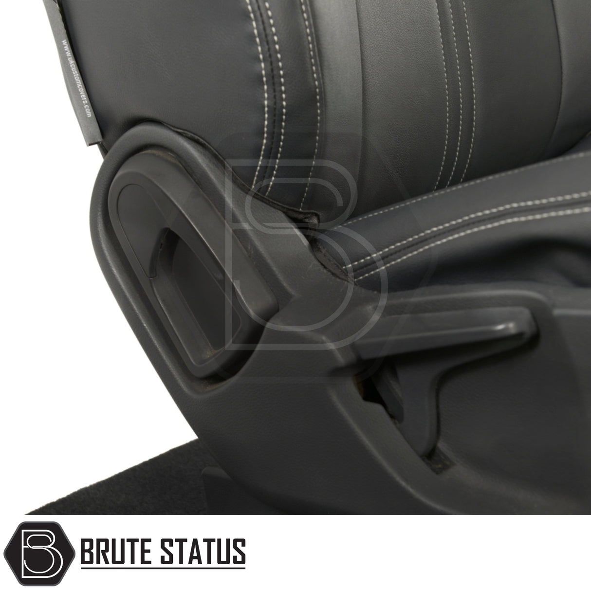 Close-up of Ford Ranger 2016-2022 Wildtrak tailored leatherette seat covers, showcasing premium foam-backed material, tailored fit, and genuine leather look for optimal protection.