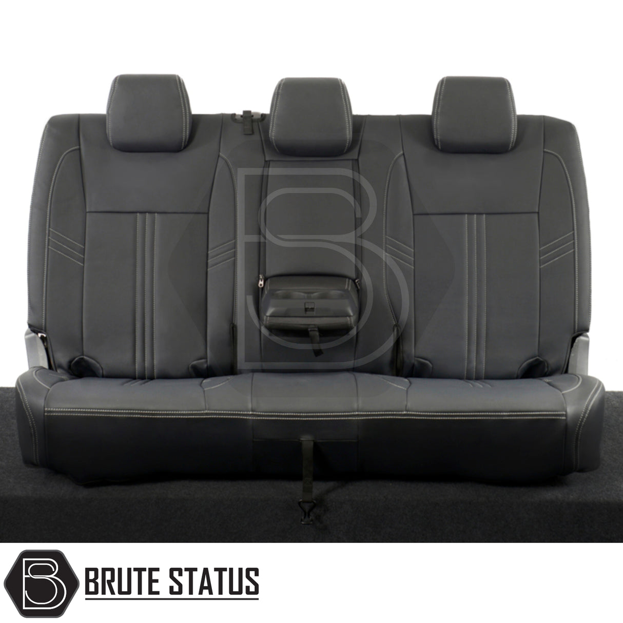 Ford Ranger 2016-2022 T7 & T8 Wildtrak Double Cab Tailored Leatherette Seat Covers, showcasing snug fit and premium foam-backed leatherette material on rear car seats.