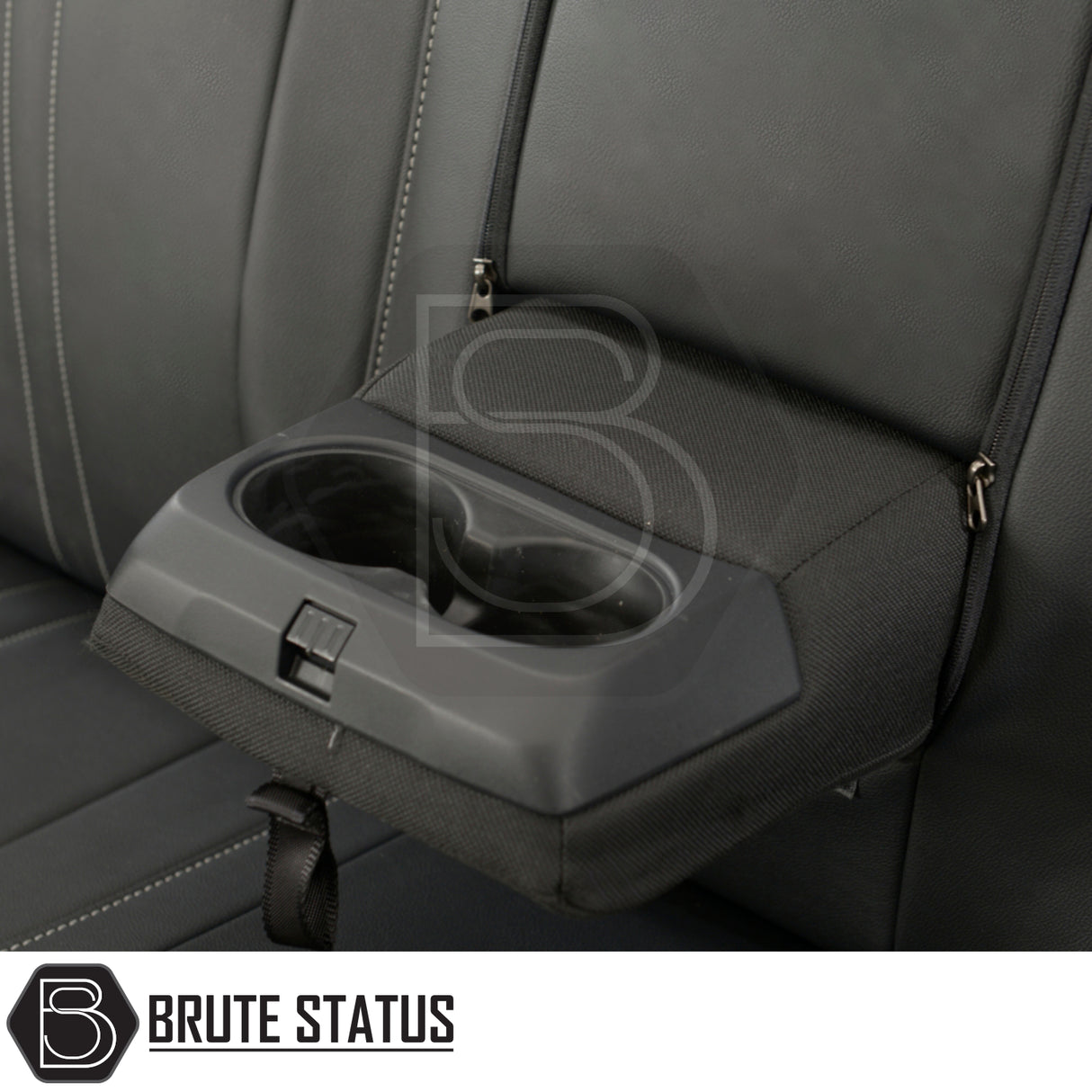 Ford Ranger Double Cab Tailored Leatherette Seat Covers with pull-down armrest, featuring premium foam-backed material and precise fit for ultimate seat protection.