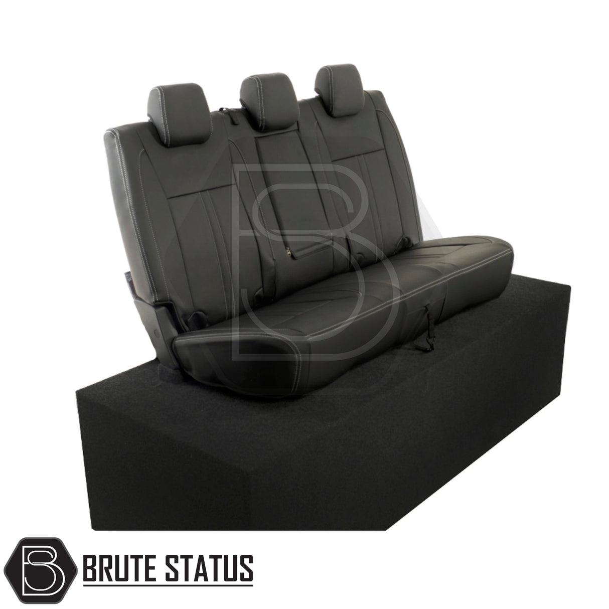 Ford Ranger 2012-2022 Double Cab Tailored Leatherette Seat Covers with three headrests, designed for models with rear pull-down armrest, featuring premium, snug-fitting material.