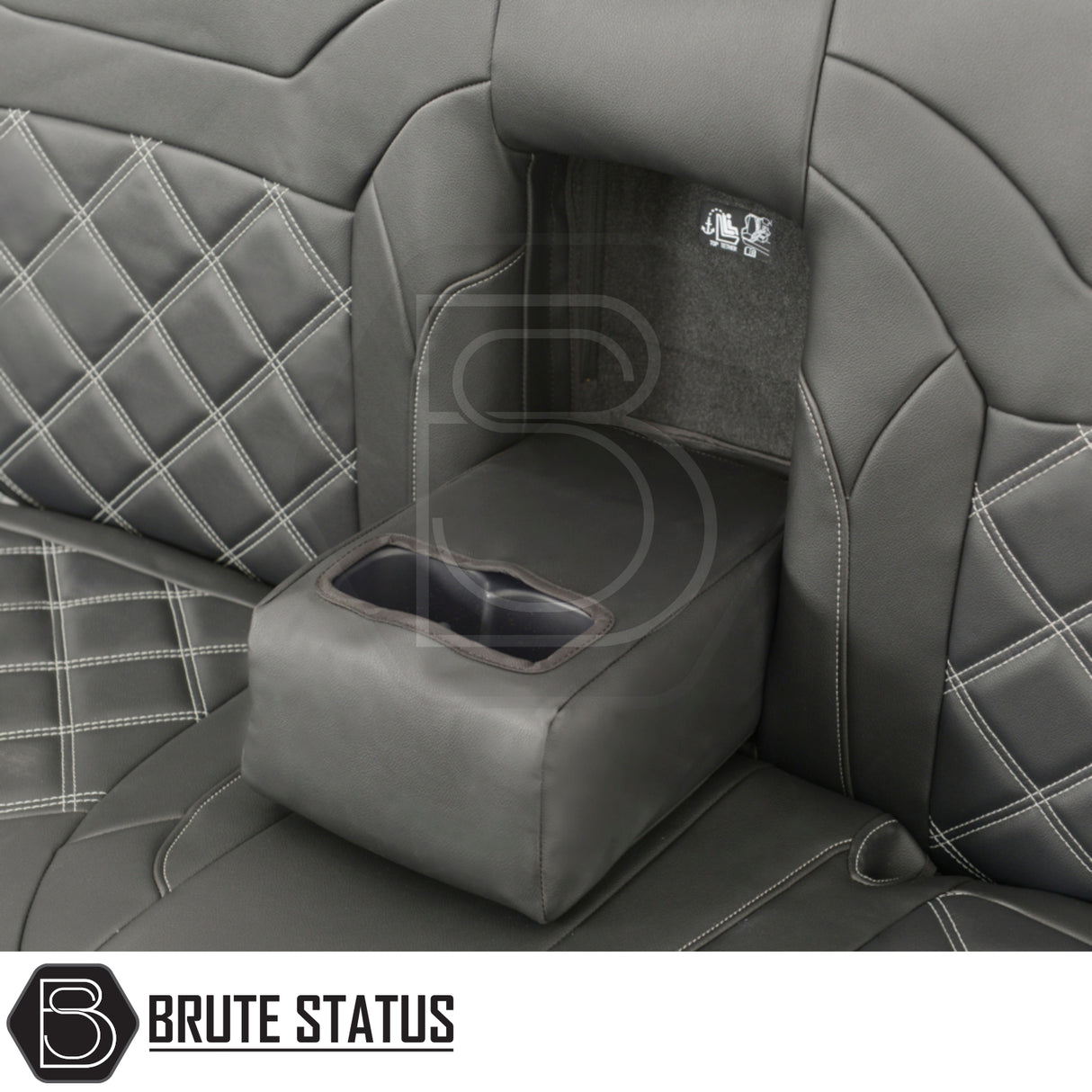 Mitsubishi L200 seat covers feature tailored black leatherette with white stitching, designed for precise fit and premium protection, ideal for customizing truck interiors.