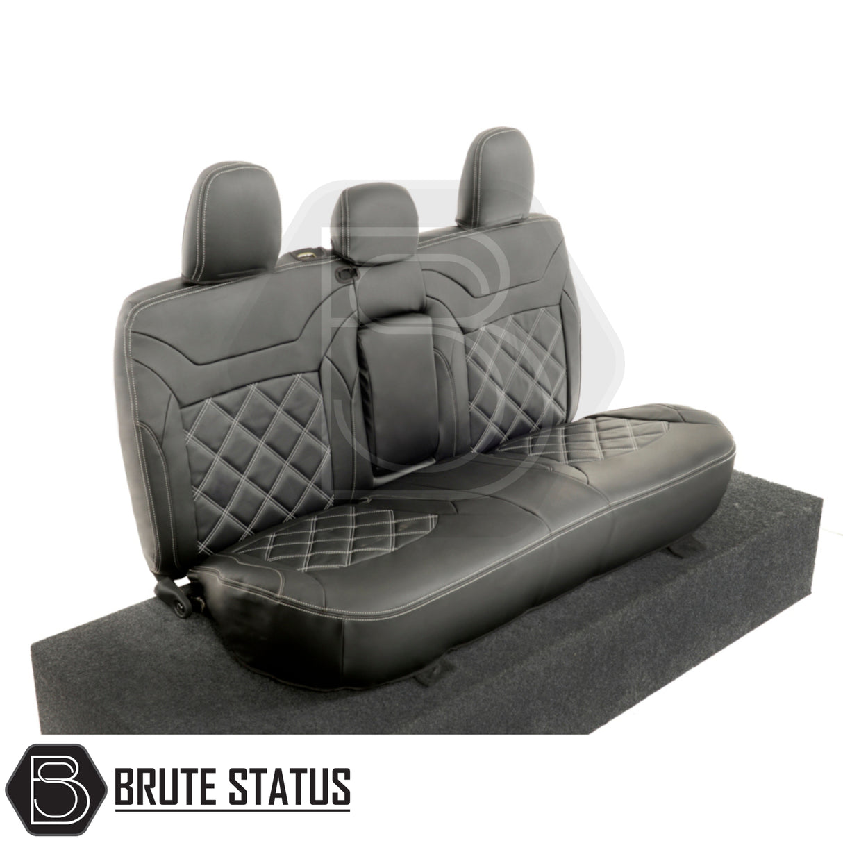 Mitsubishi L200 tailored leatherette seat covers with white diamond stitching, featuring a snug fit and premium materials for enhanced vehicle interior protection.